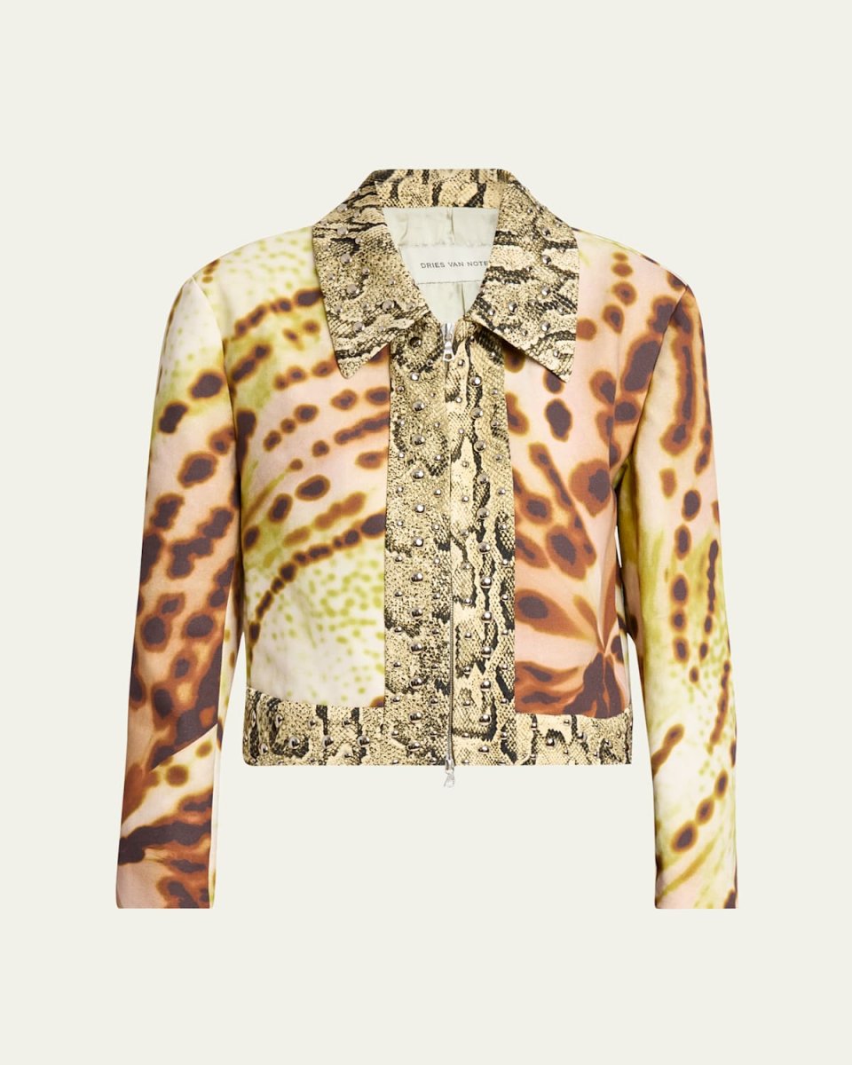Vurano Studded Multi-Print Zip Jacket